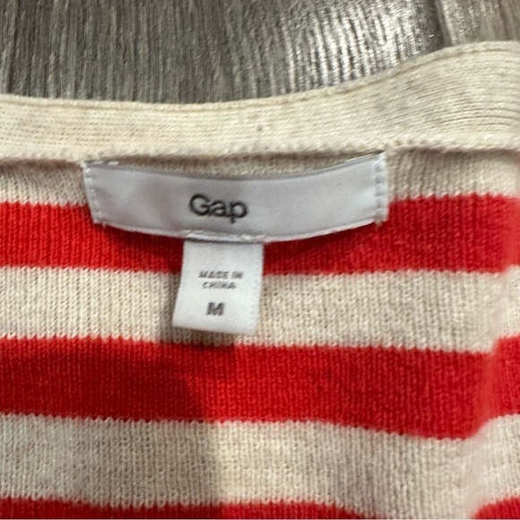 GAP Women's Sweater Cotton Silk V-Neck Size M Red Stripe Preppy Nautical French - Picture 3 of 9